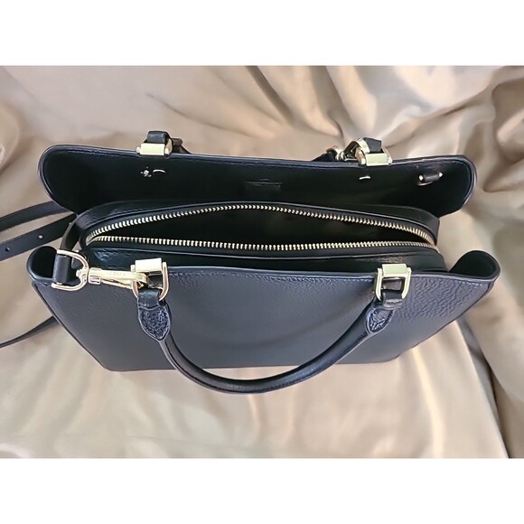 Kate Spade Leila Black Leather Medium Triple Compartment Satchel crossbody Bag - Picture 6 of 14